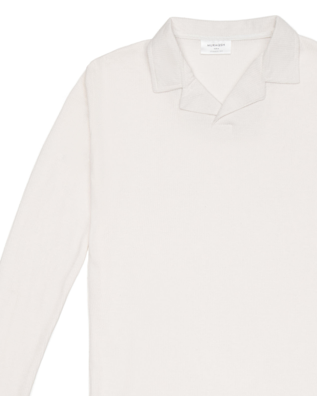 Off White Waffle Textured Revere Polo - Full Sleeves