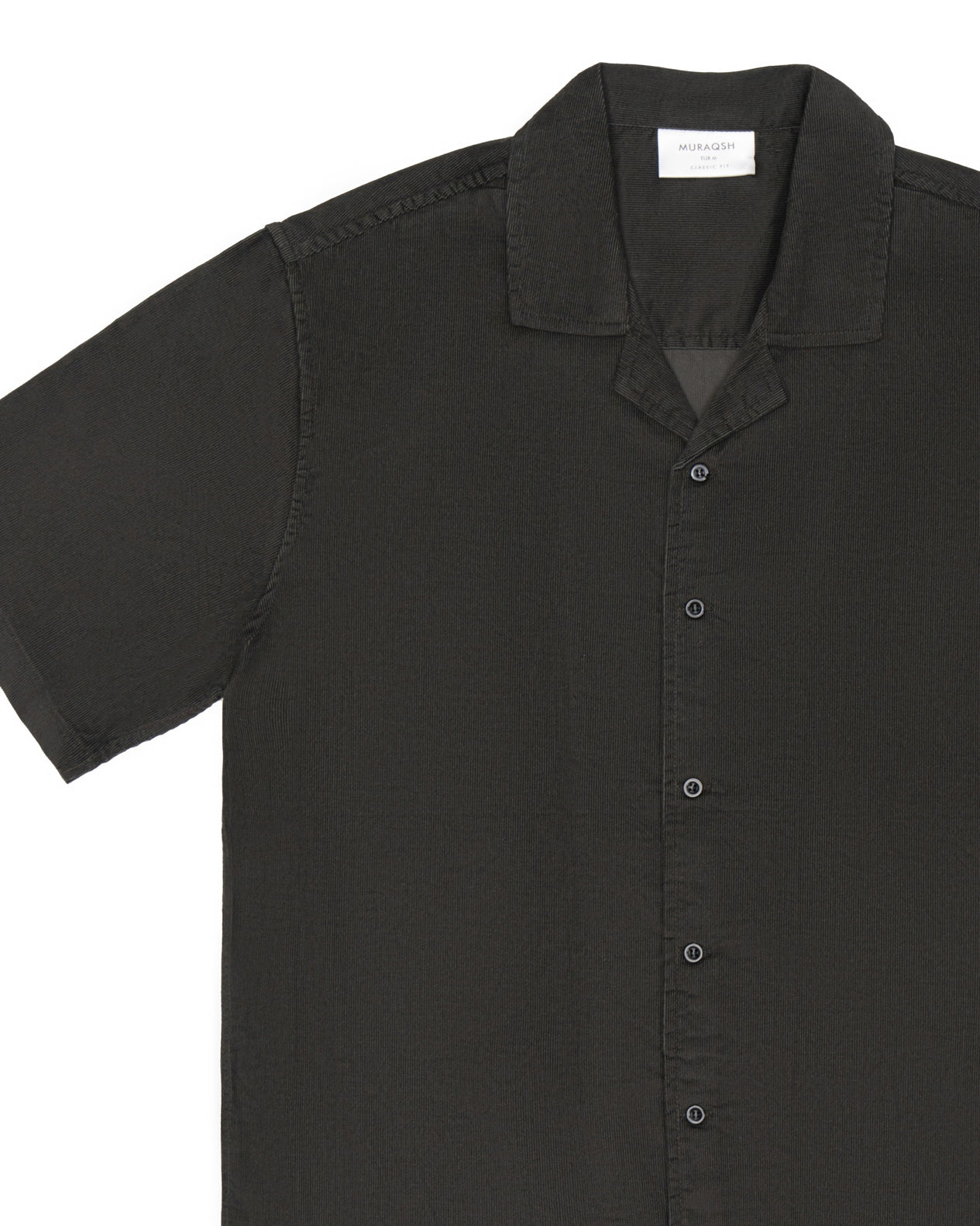 Deep Grey Corduroy Revere Button Down Shirt - Half Sleeves - Men