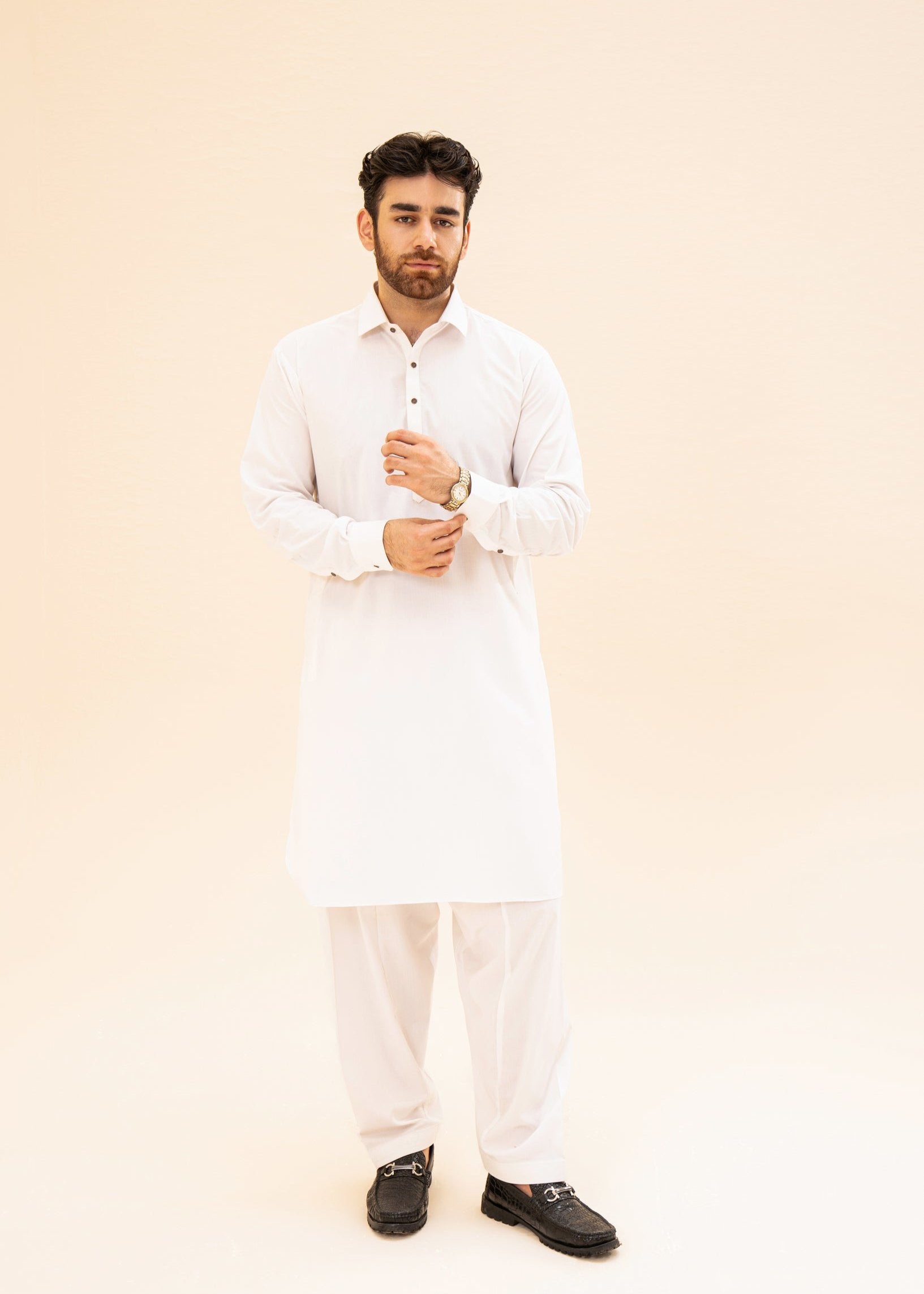 Off White Kurta Trouser/Shalwar - Men