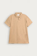 Textured Sand Beige Mesh Thermal Knit Polo - Smart Fit - Men