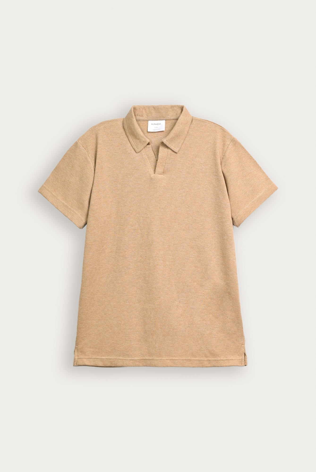 Textured Sand Beige Mesh Thermal Knit Polo - Smart Fit - Men - Men