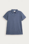 Bluish Grey Interlock Johnny Collar Polo - Smart Fit - Men