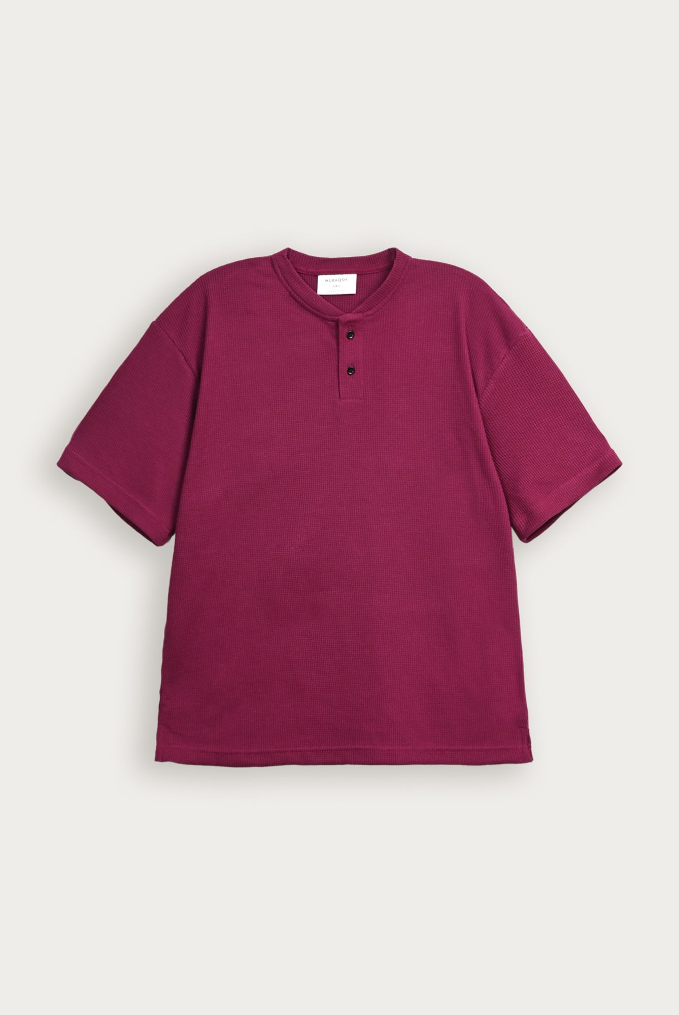 Plum Waffle Knit Oversized Henley Tee - Men - Men