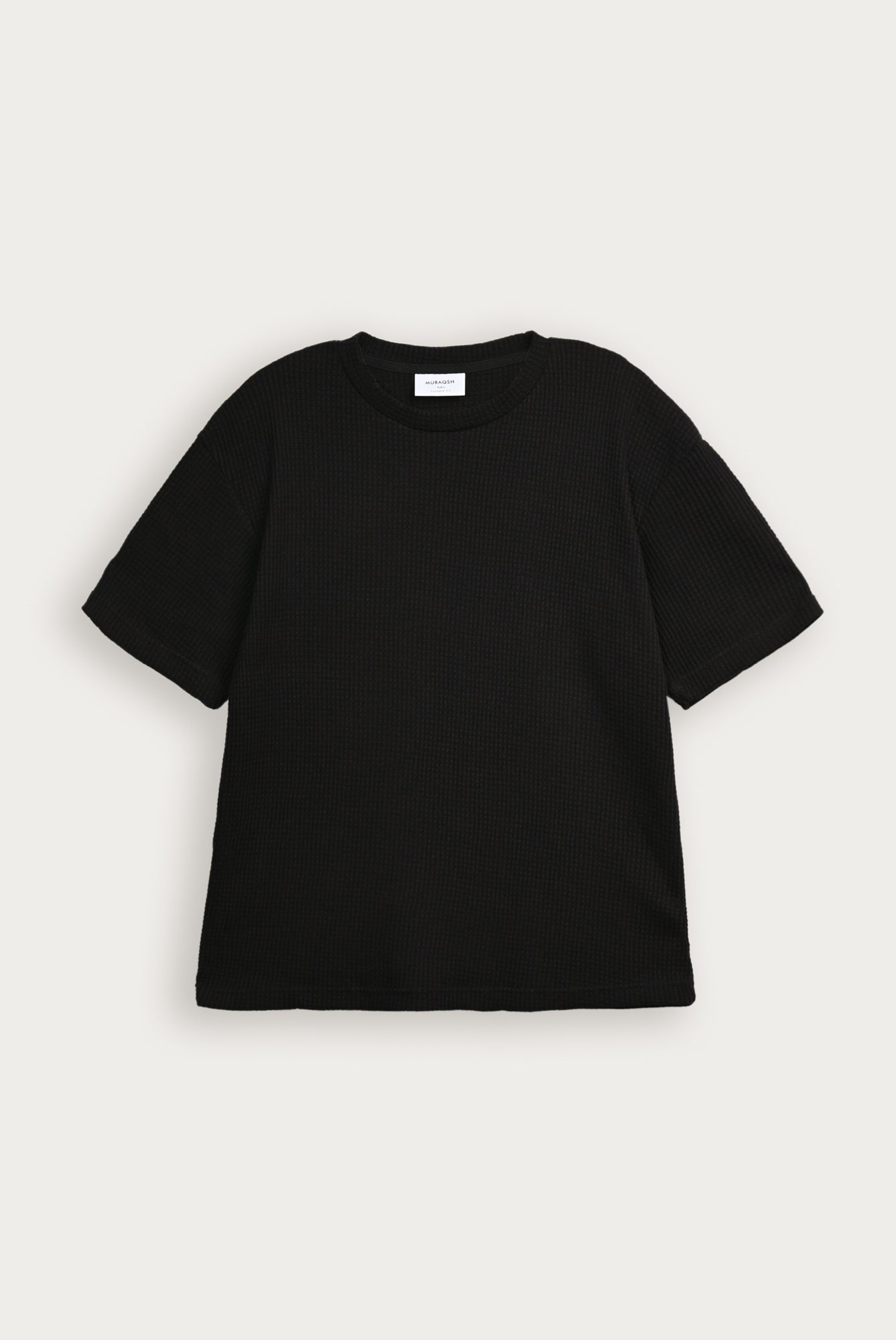 Black Waffle Knit Oversized Tee - Men - Men