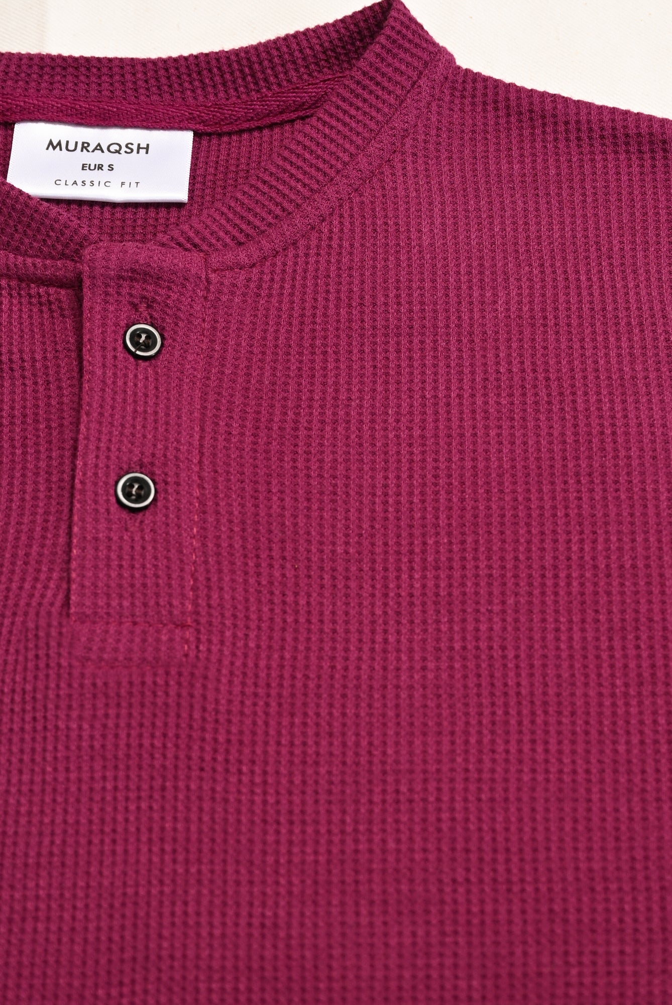 Plum Waffle Knit Oversized Henley Tee - Men - Men