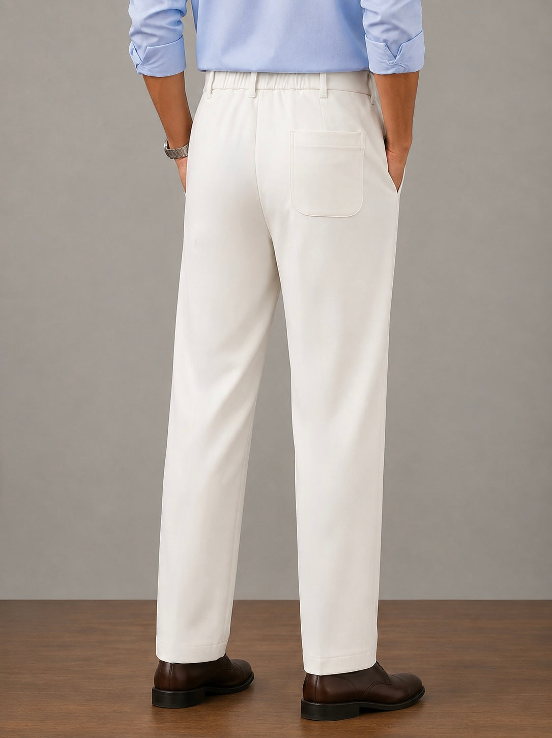 White Pleated Straight Fit Pants  - Men
