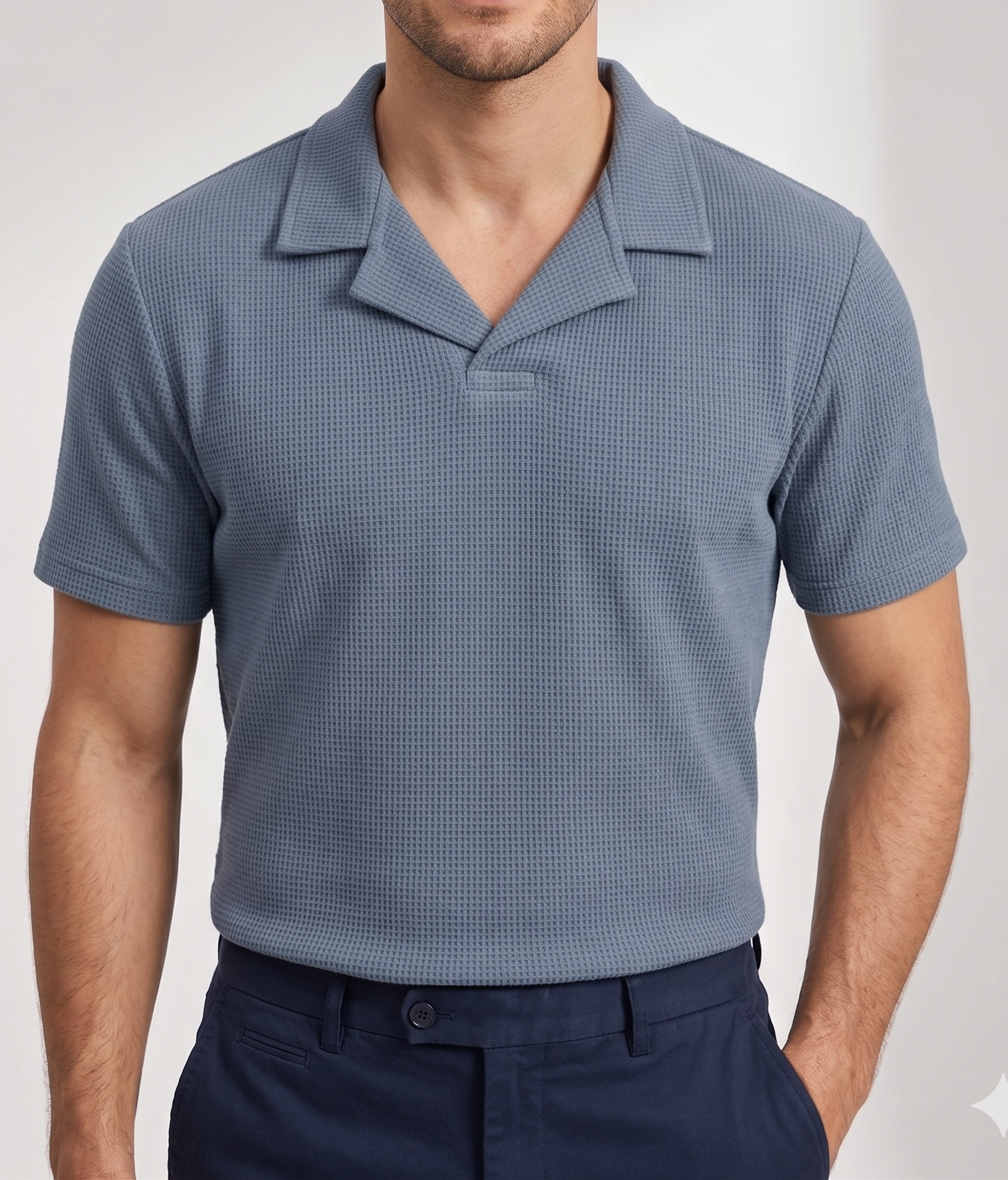 Steel Blue Waffle Revere Polo - Smart Fit - Men - Men
