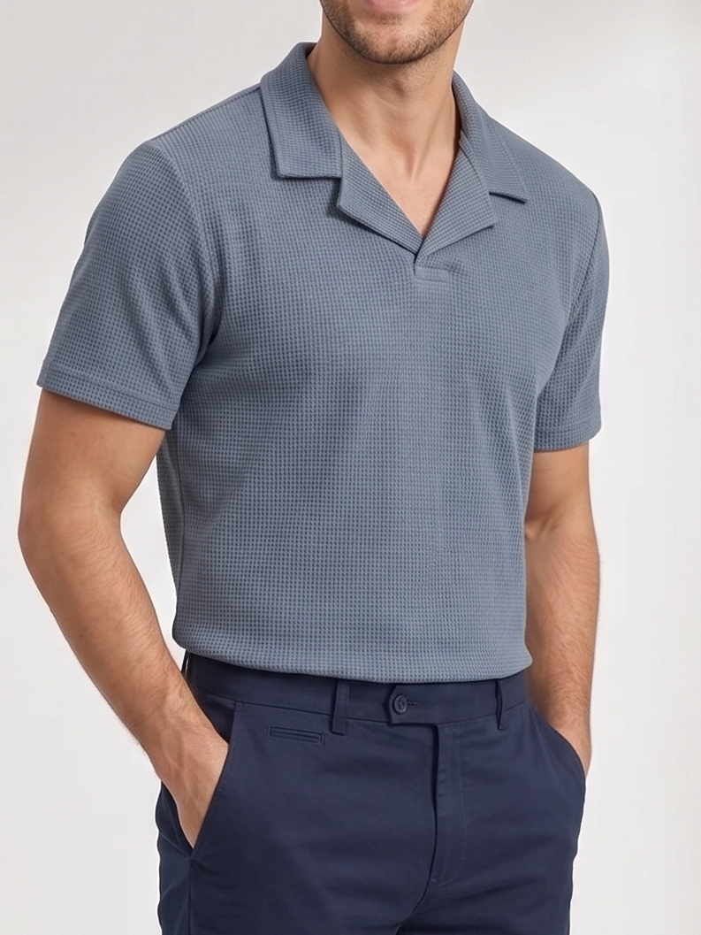 Steel Blue Waffle Revere Polo - Smart Fit - Men - Men