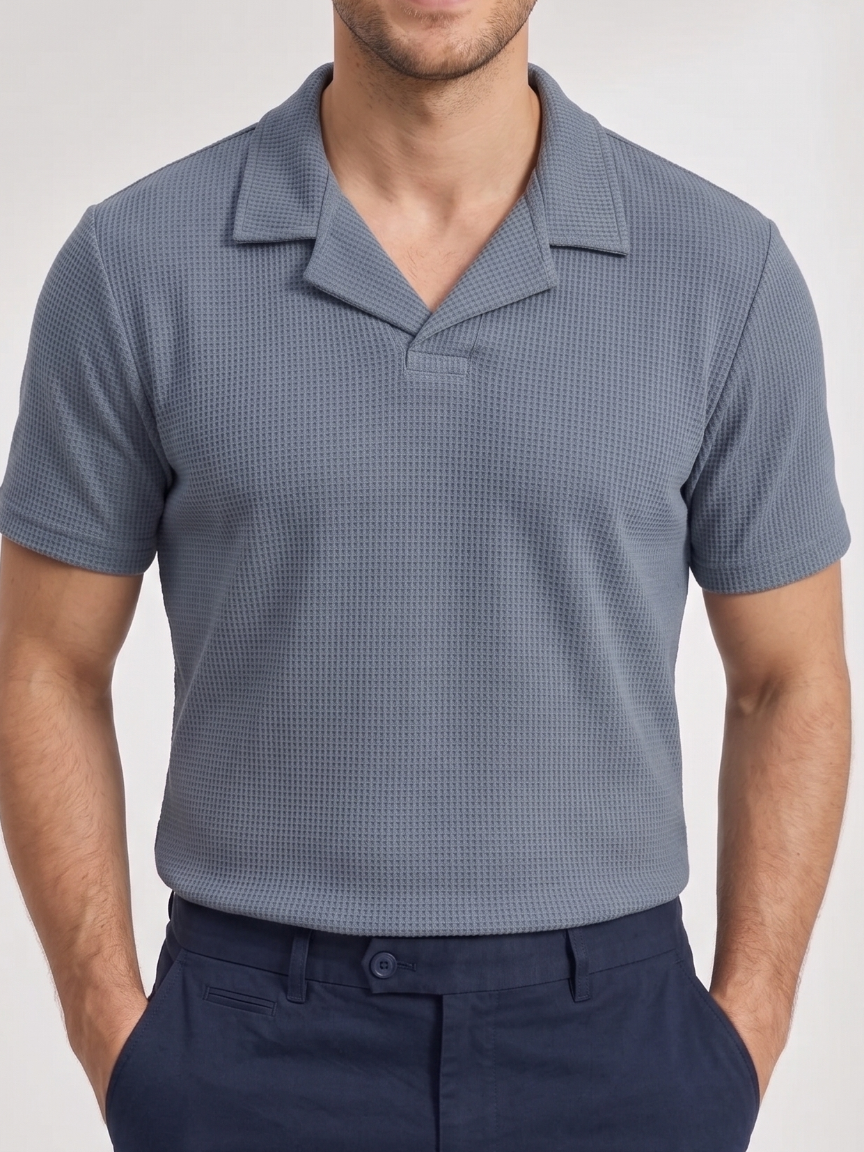 Steel Blue Waffle Revere Polo - Smart Fit - Men - Men