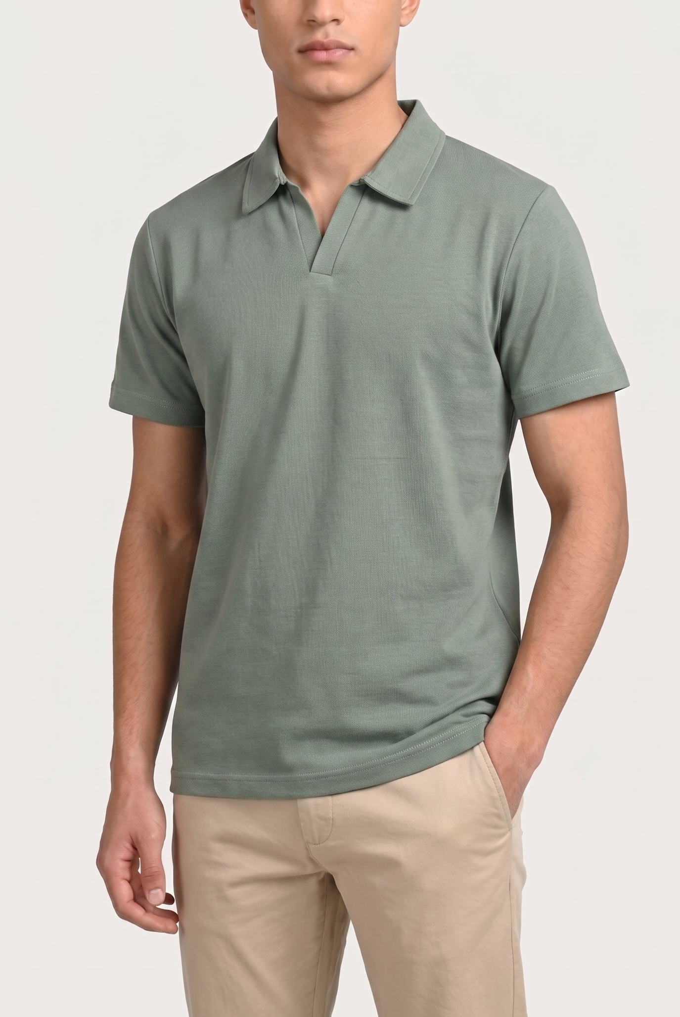 Sea Green Interlock Johnny Collar Polo - Smart Fit - Men - Men