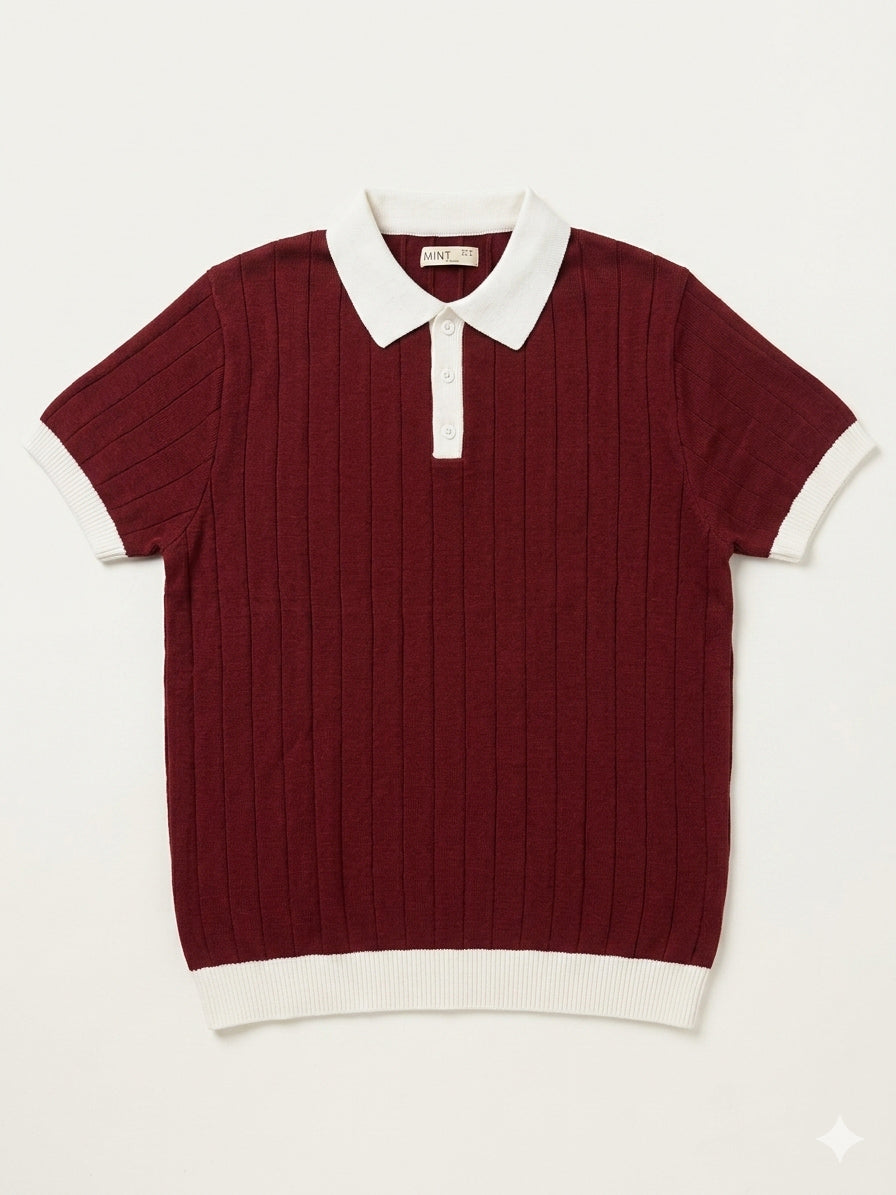 Maroon Classic Contrast Knit Polo - Men