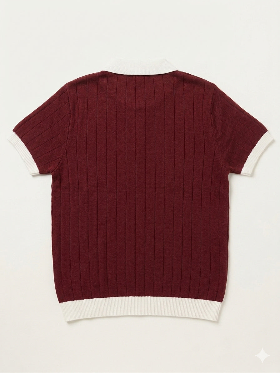 Maroon Classic Contrast Knit Polo - Men