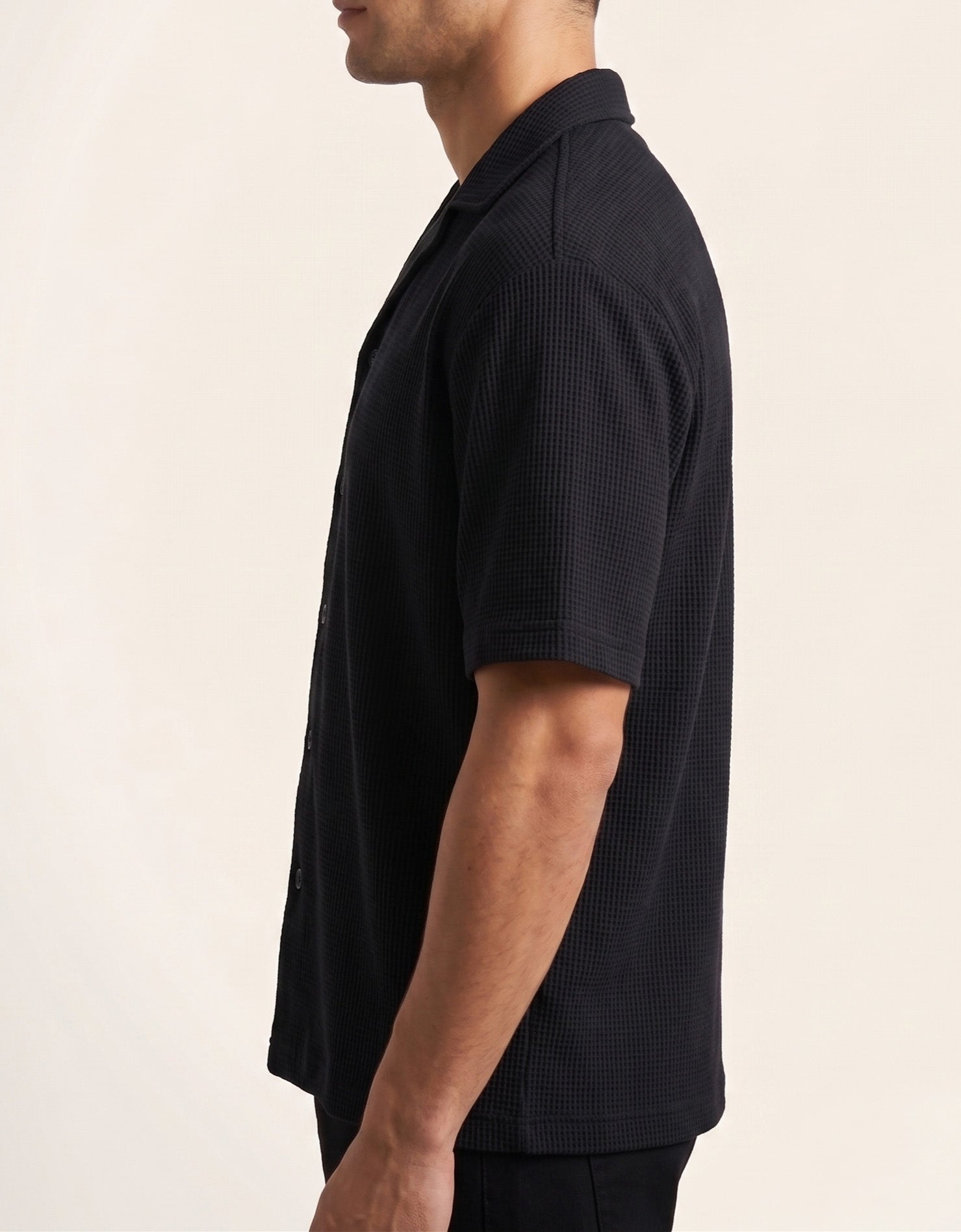 Black Waffle Boxy Revere Button Down - Men - Men