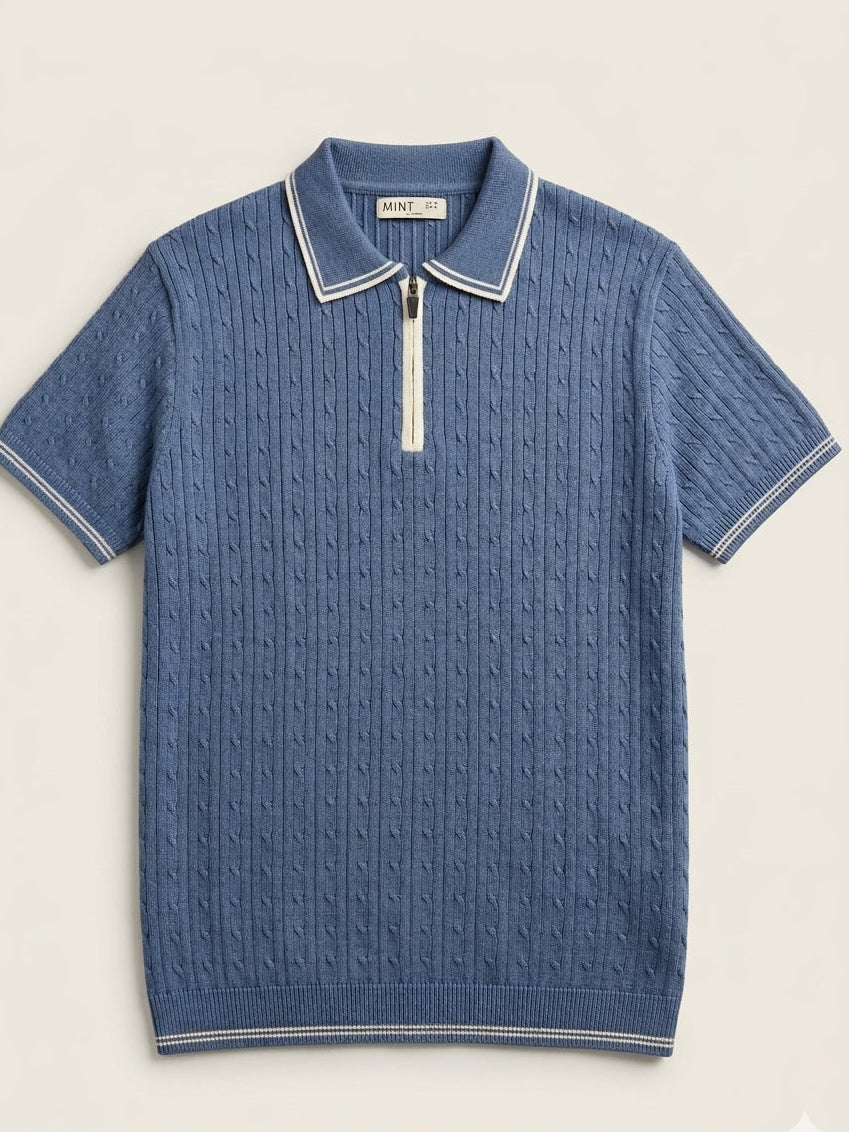 Azure Riviera Zip Knit Polo - Men