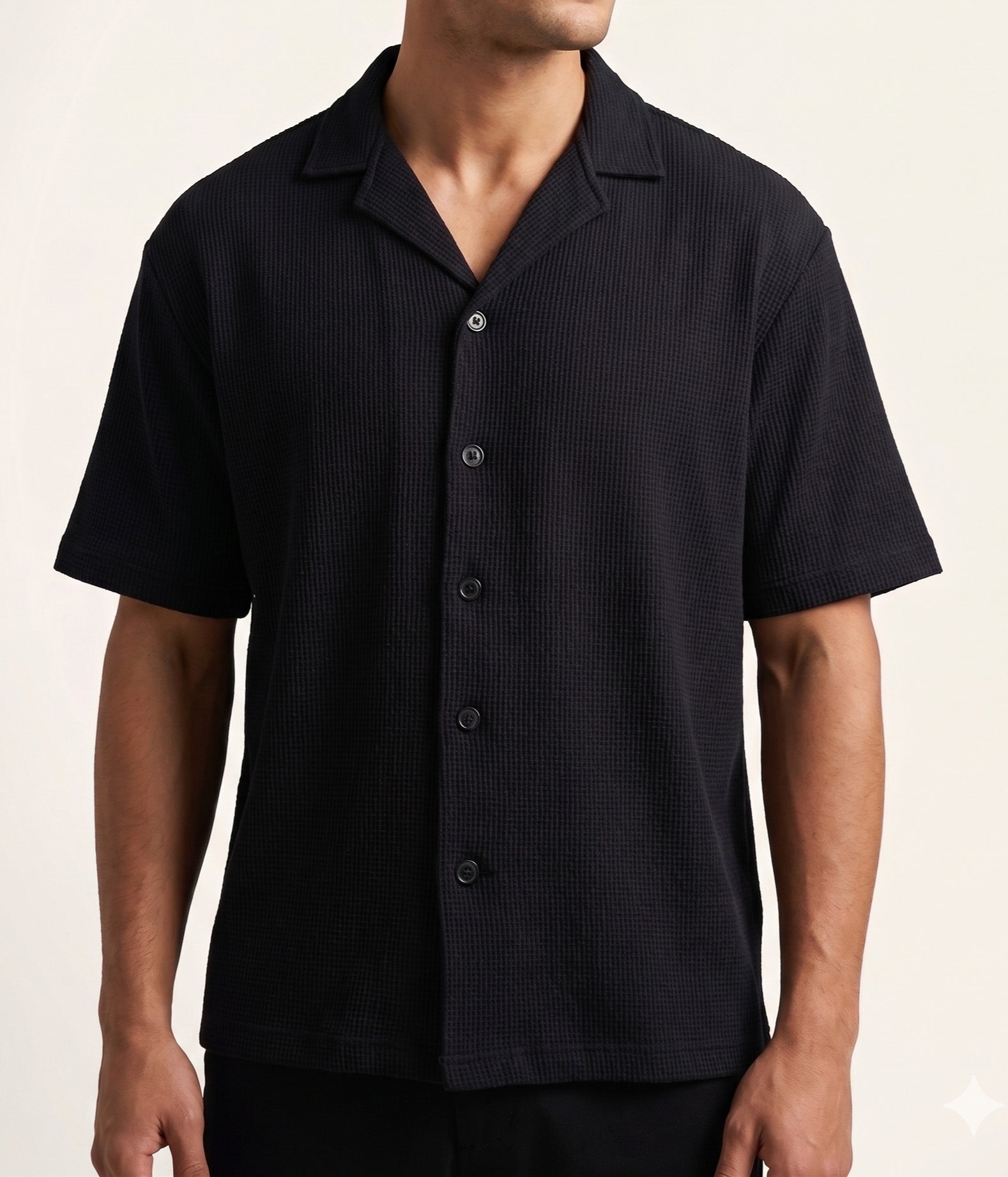 Black Waffle Boxy Revere Button Down - Men - Men
