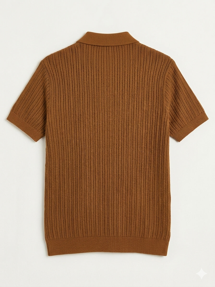 Caramel Heritage Rib Knit Polo - Men