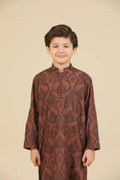 Faris - Cocoa Brown Raw Silk Embroidered Kurta Trouser - Kids