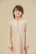 Tabir - Beige Raw Silk Embroidered Kurta Trouser - Kids