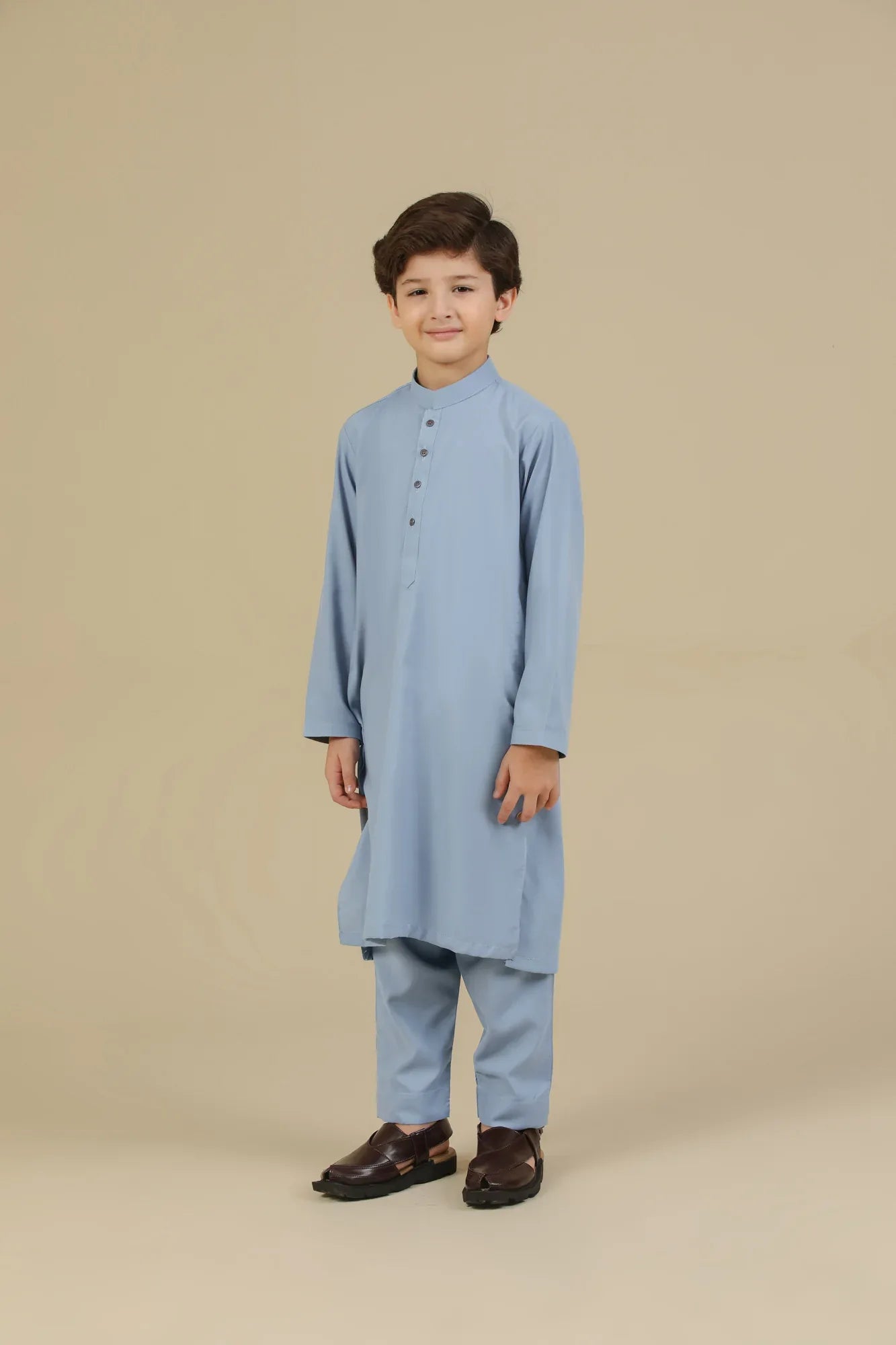 Sapphire Blue Blended Kurta Trouser - Kids - Muraqsh -- Kidswear