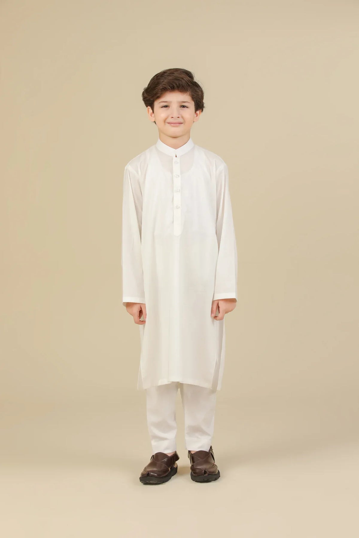 Off White Soft Cotton Kurta Trouser - Kids - Muraqsh -- Kidswear