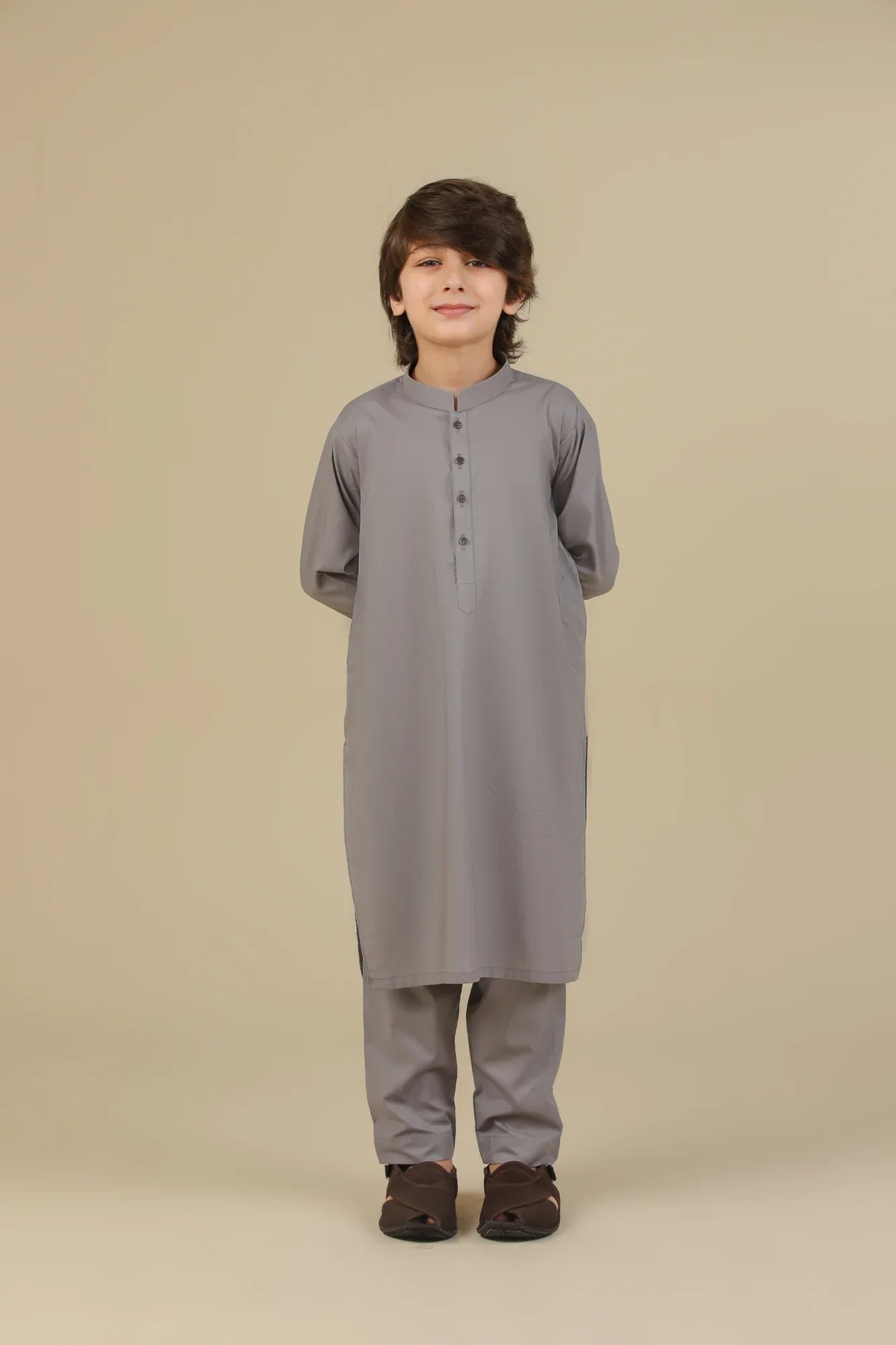 Light Grey Soft Cotton Kurta Trouser - Kids - Muraqsh -- Kidswear