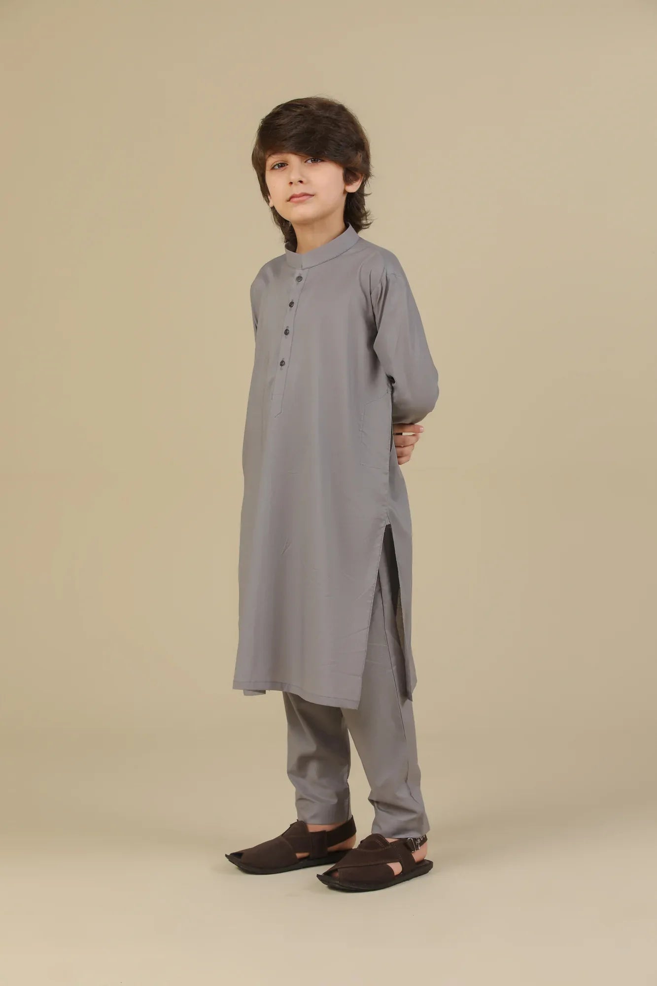 Light Grey Soft Cotton Kurta Trouser - Kids - Muraqsh -- Kidswear