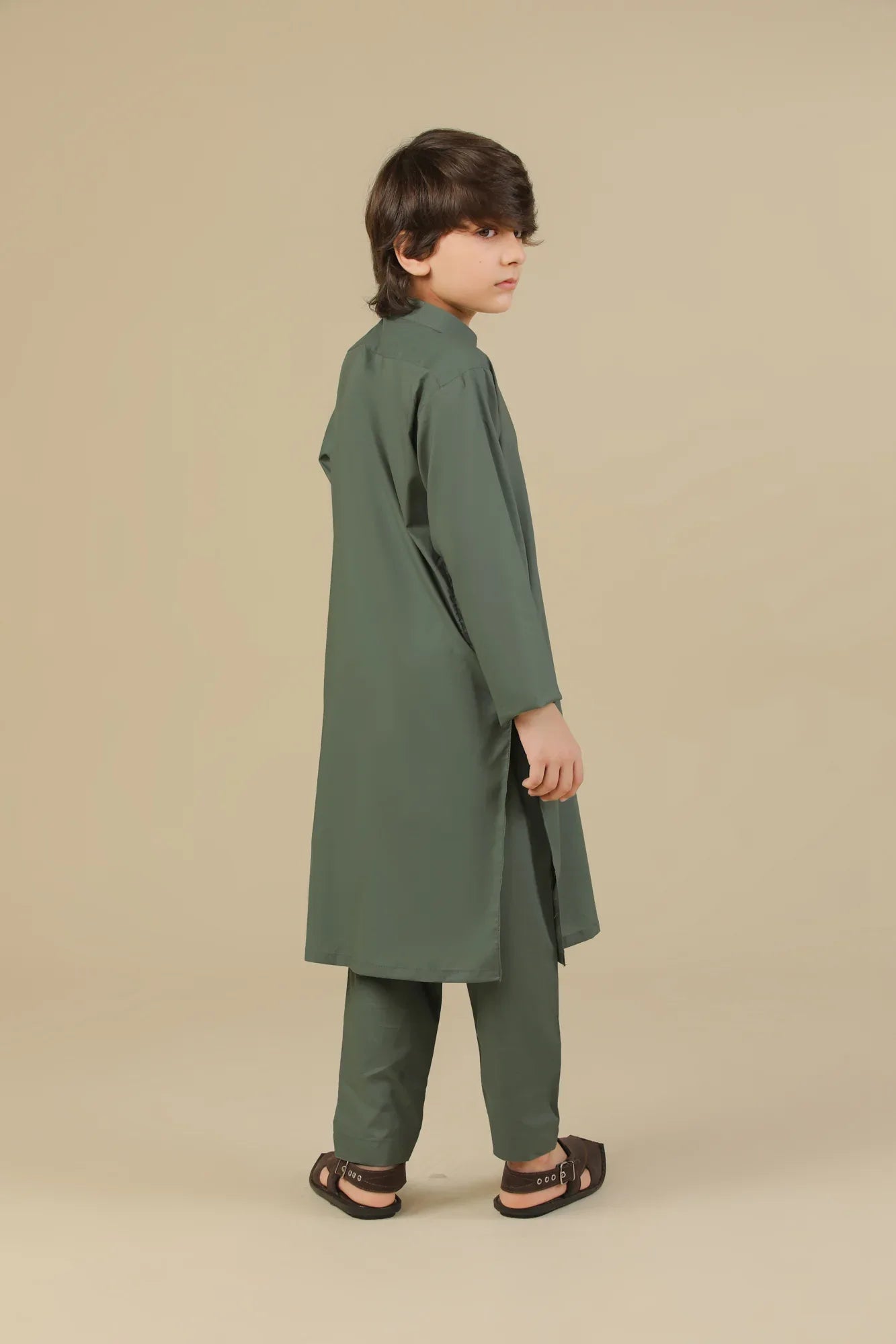 Army Green Soft Cotton Kurta Trouser - Kids - Muraqsh -- Kidswear