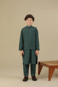 Bottle Green Kurta Trouser with Blended Waistcoat - Kids