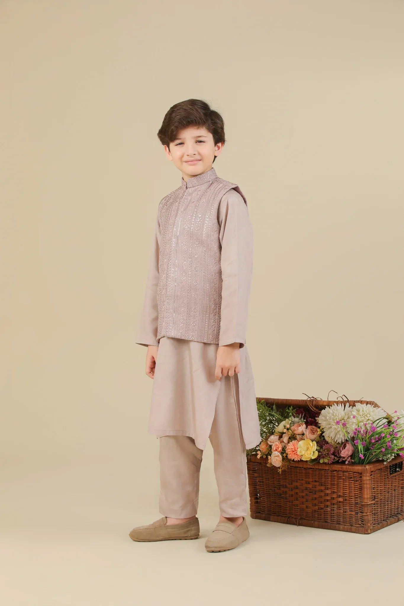 Pink Falling Embroidered Waistcoat - Kids - Muraqsh -- Kidswear