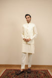 Bosky White Kurta Trouser with Off White Jamawar Waistcoat - 3PC - Men