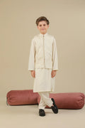 Bosky White Kurta Trouser with Cross Stitched Embroidered Waistcoat - 3PC - Kids