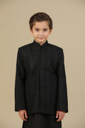 Black Cross Stitched Embroidered Prince Coat - Kids