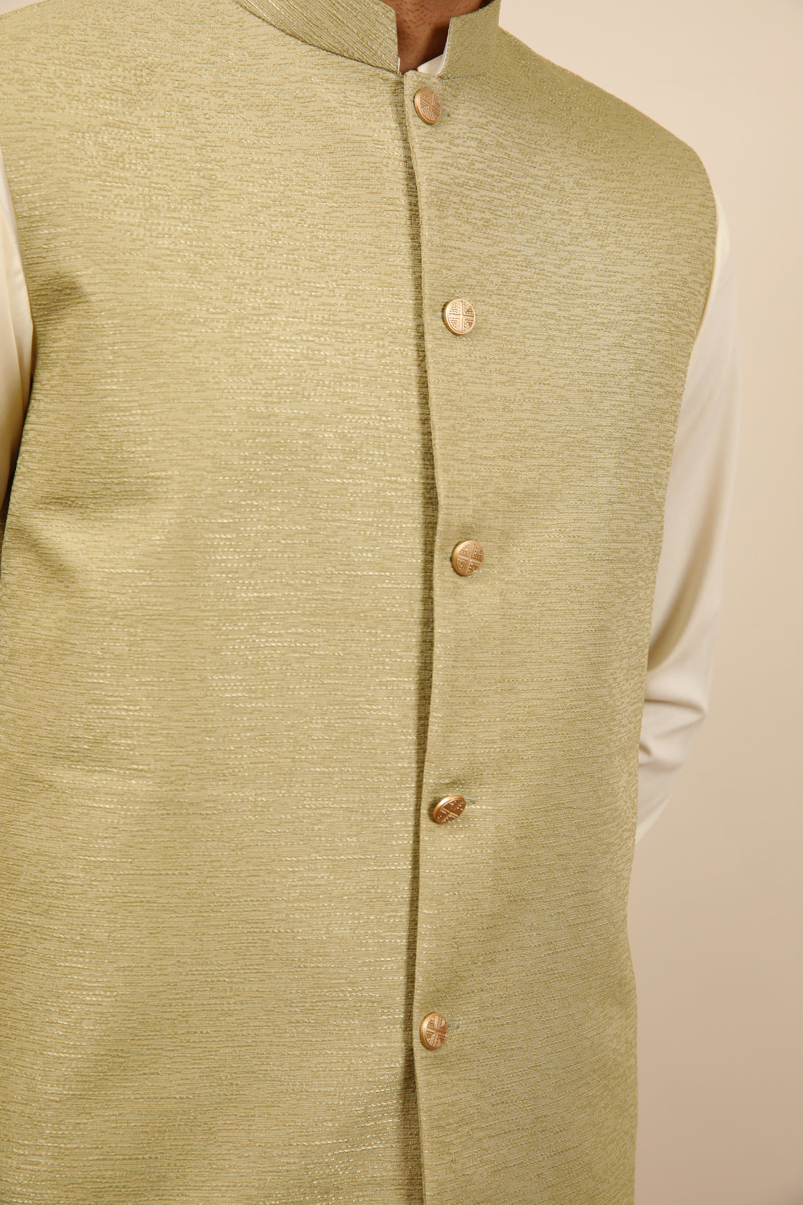 Mint Jamawar Textured Waistcoat - Men