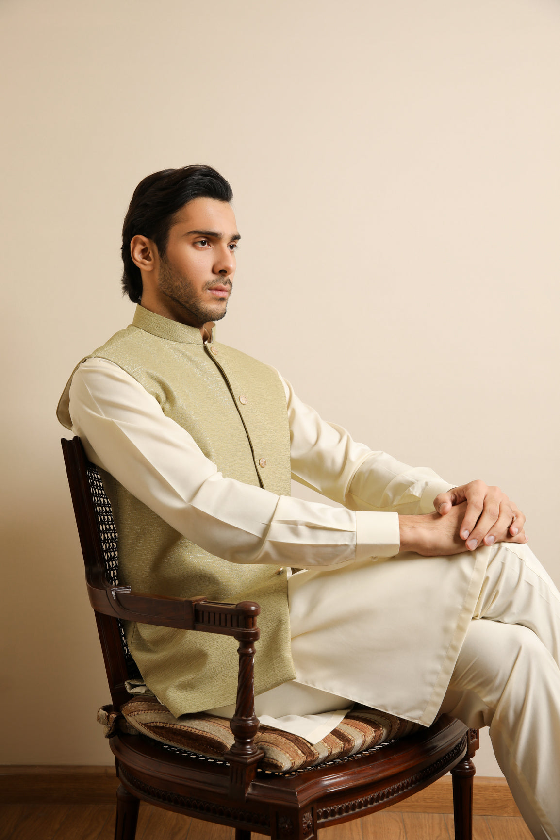 Mint Jamawar Textured Waistcoat - Men