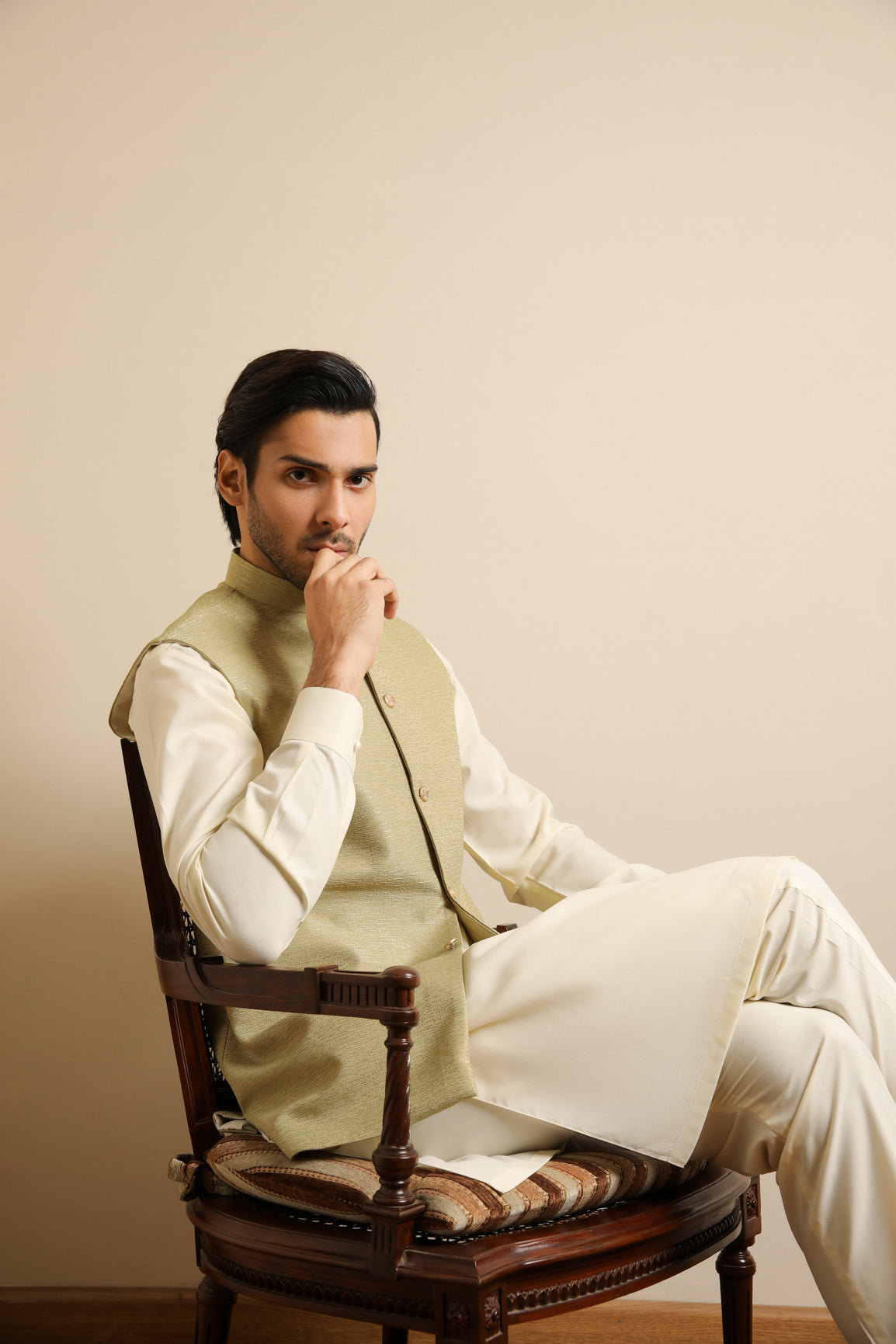 Mint Jamawar Textured Waistcoat - Men