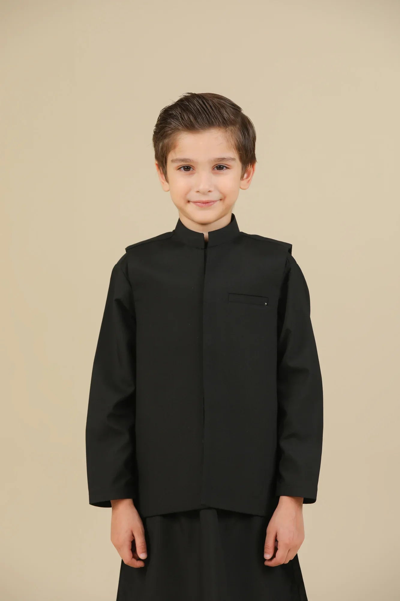 Midnight Black Kurta Trouser with Blended Waistcoat - Kids - Muraqsh -- Kidswear