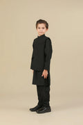 Midnight Black Kurta Trouser with Blended Waistcoat - Kids