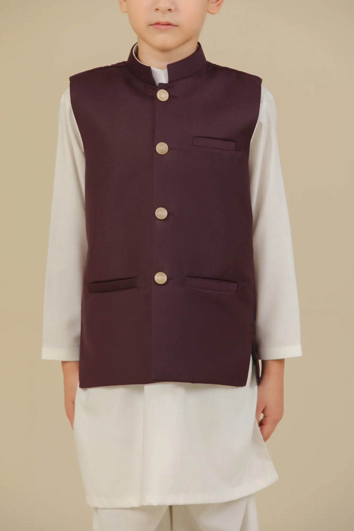 Burgundy Suiting Waistcoat - Straight Cut Buttoned - Kids - Muraqsh -- Kidswear