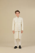 Bosky White Kurta Trouser with Cross Stitched Embroidered Prince Coat - 3PC - Kids