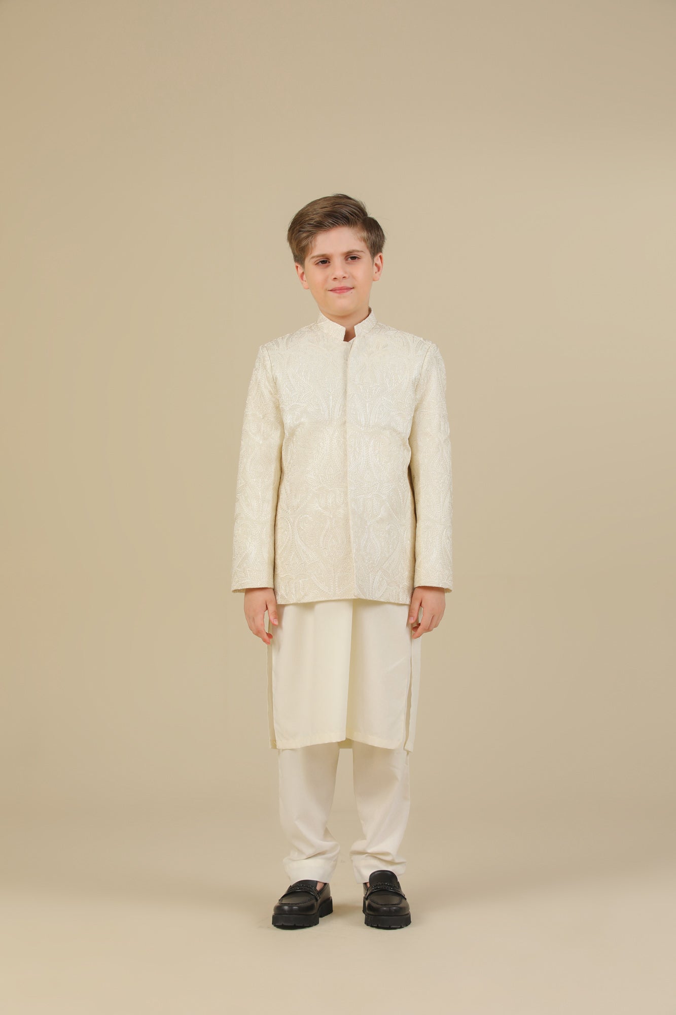 Bosky White Cross Stitched Embroidered Prince Coat - Kids - Men