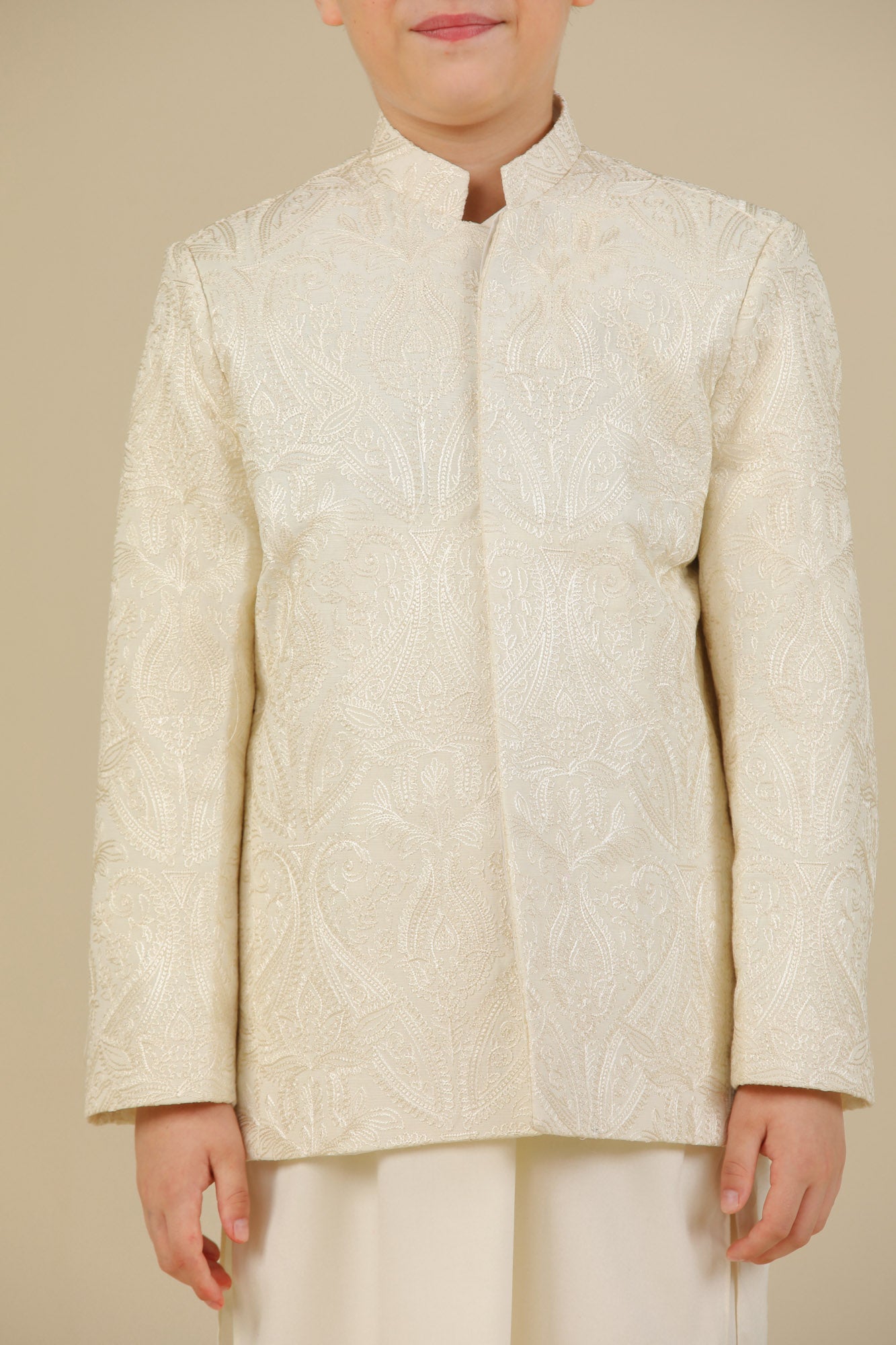 Bosky White Cross Stitched Embroidered Prince Coat - Kids - Men