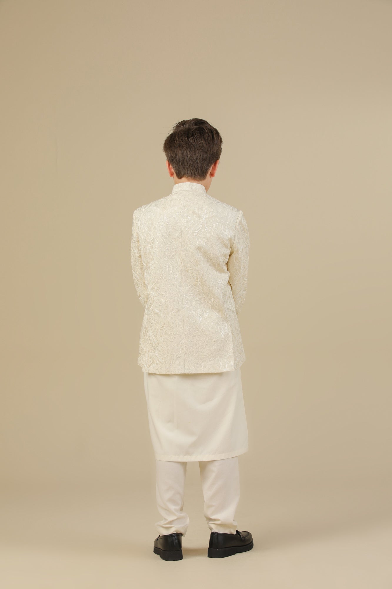 Bosky White Cross Stitched Embroidered Prince Coat - Kids - Men