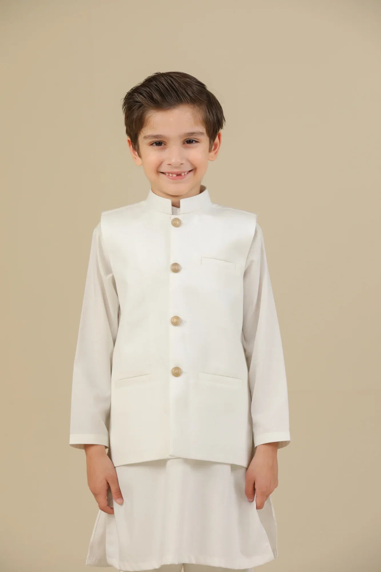 Off White Suiting Waistcoat - Straight Cut Buttoned - Kids - Muraqsh -- Kidswear