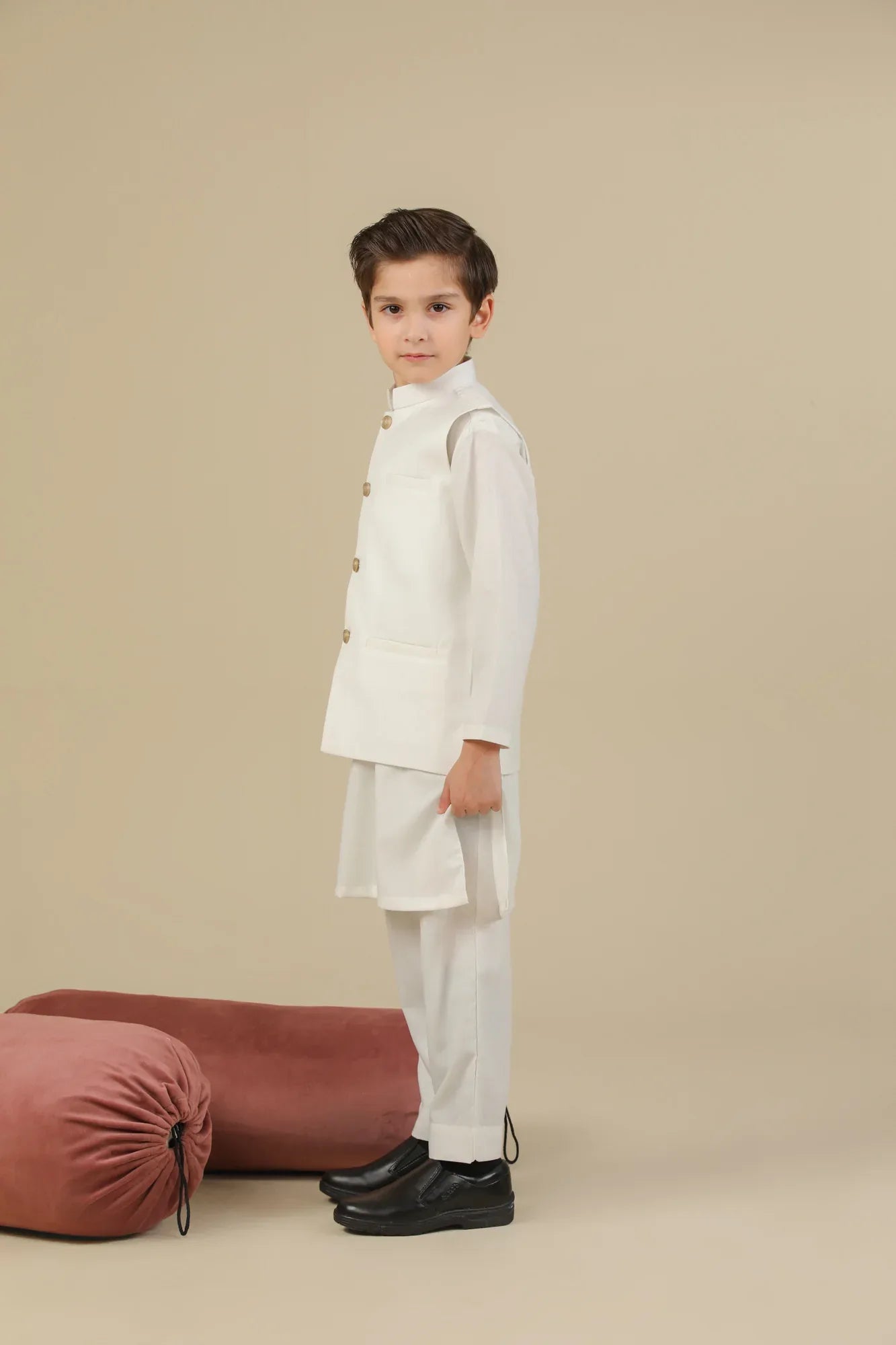 Off White Suiting Waistcoat - Straight Cut Buttoned - Kids - Muraqsh -- Kidswear