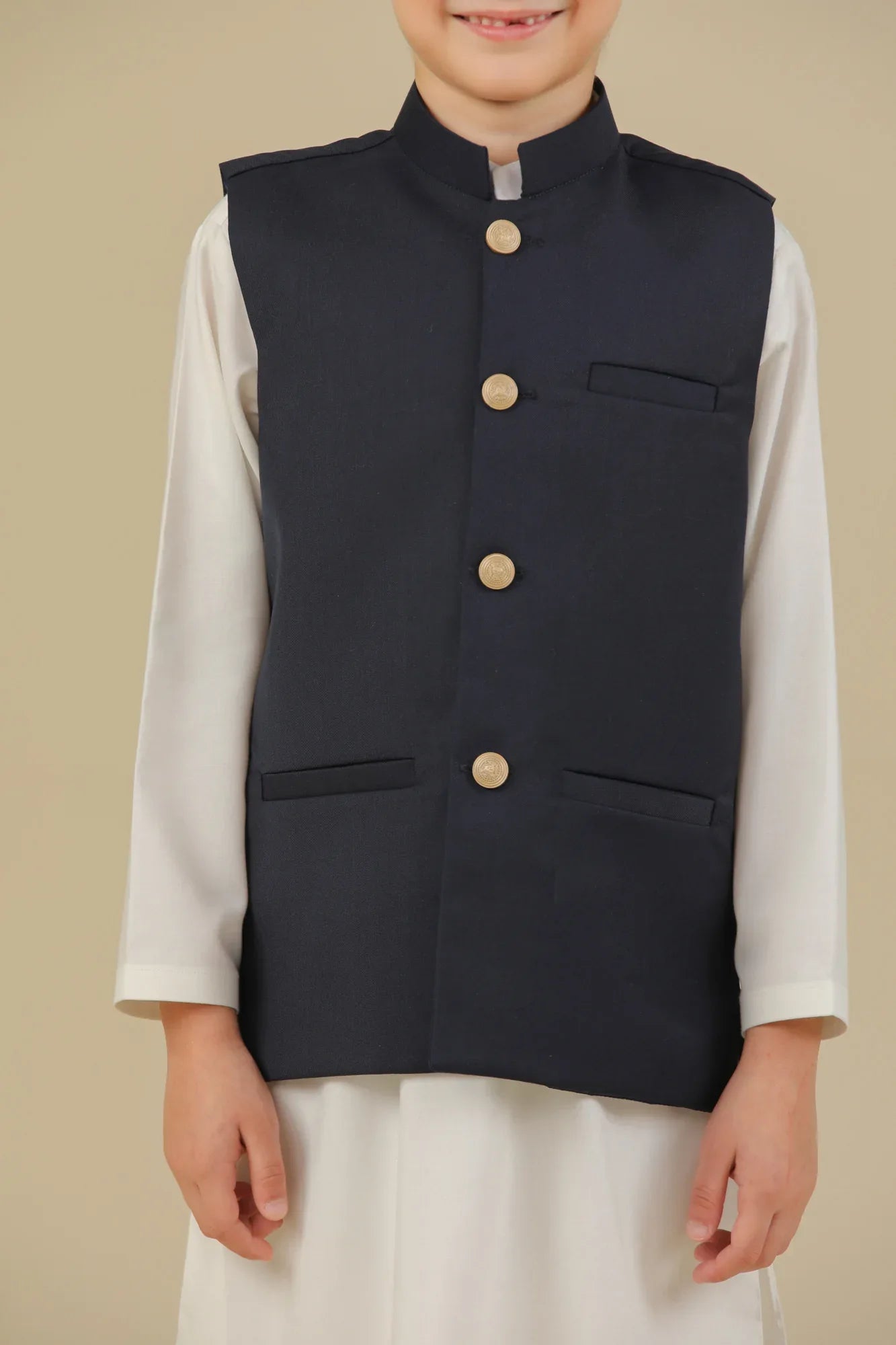 Navy Blue Suiting Waistcoat - Straight Cut Buttoned - Kids - Muraqsh -- Kidswear