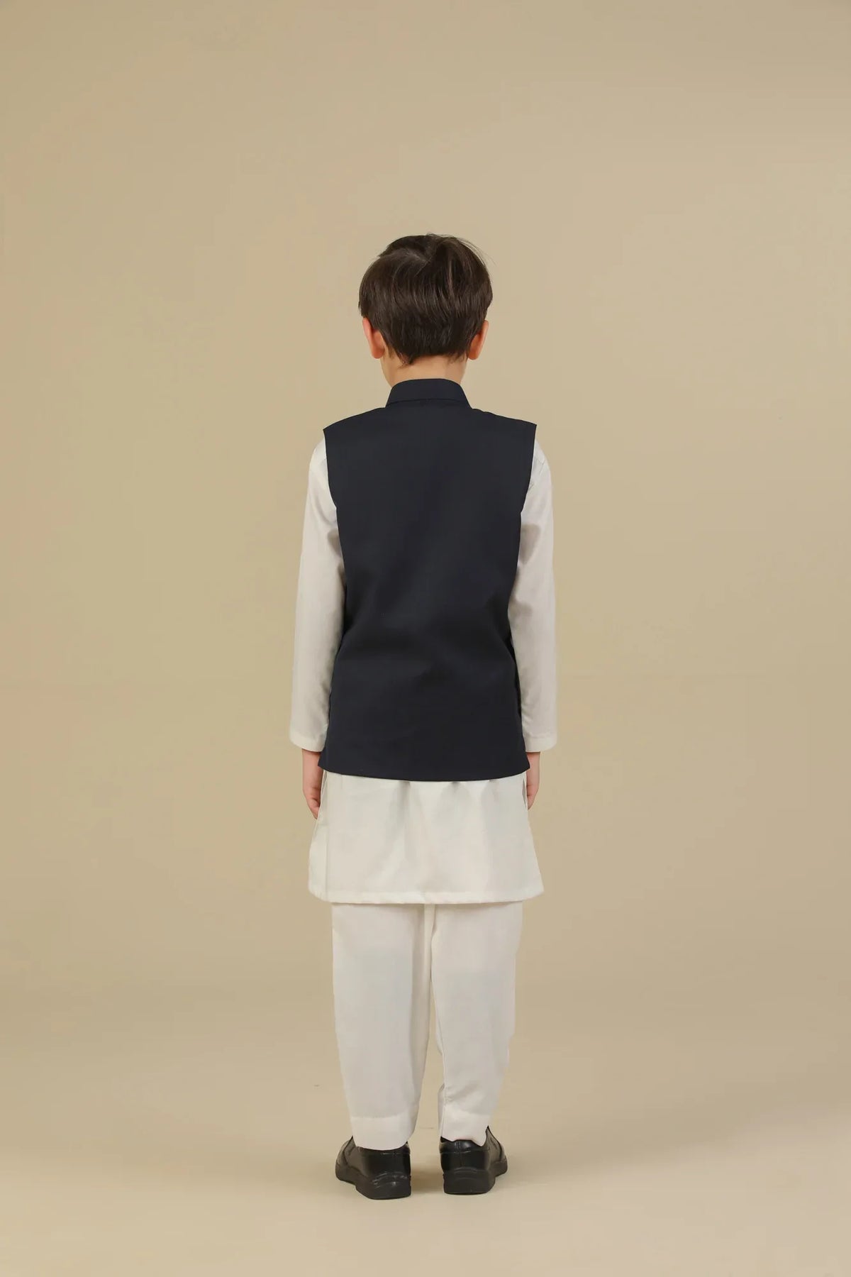 Off White Kurta Trouser with Blue Suiting Waistcoat - Straight Cut - Kids - Muraqsh -- Kidswear