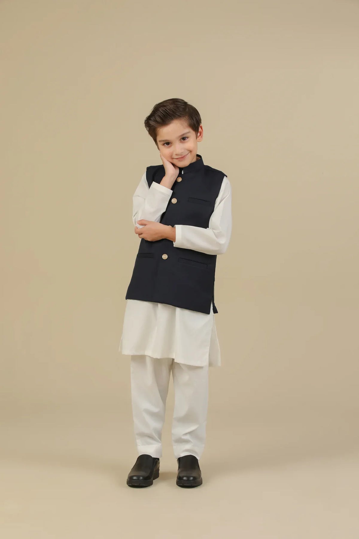 Navy Blue Suiting Waistcoat - Straight Cut Buttoned - Kids - Muraqsh -- Kidswear