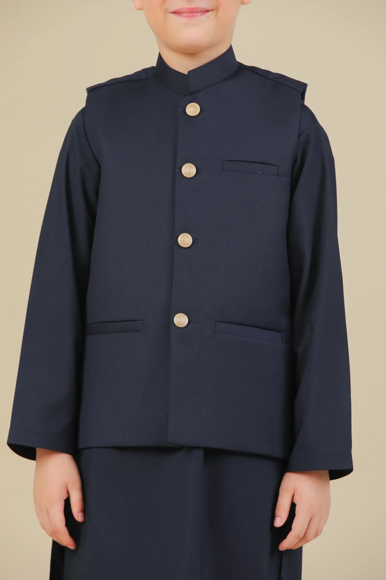 Navy Blue Kurta Trouser with Suiting Waistcoat - Straight Cut - Kids - Muraqsh -- Kidswear
