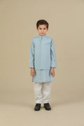 Sky Blue Kurta Trouser with Blended Waistcoat - Kids