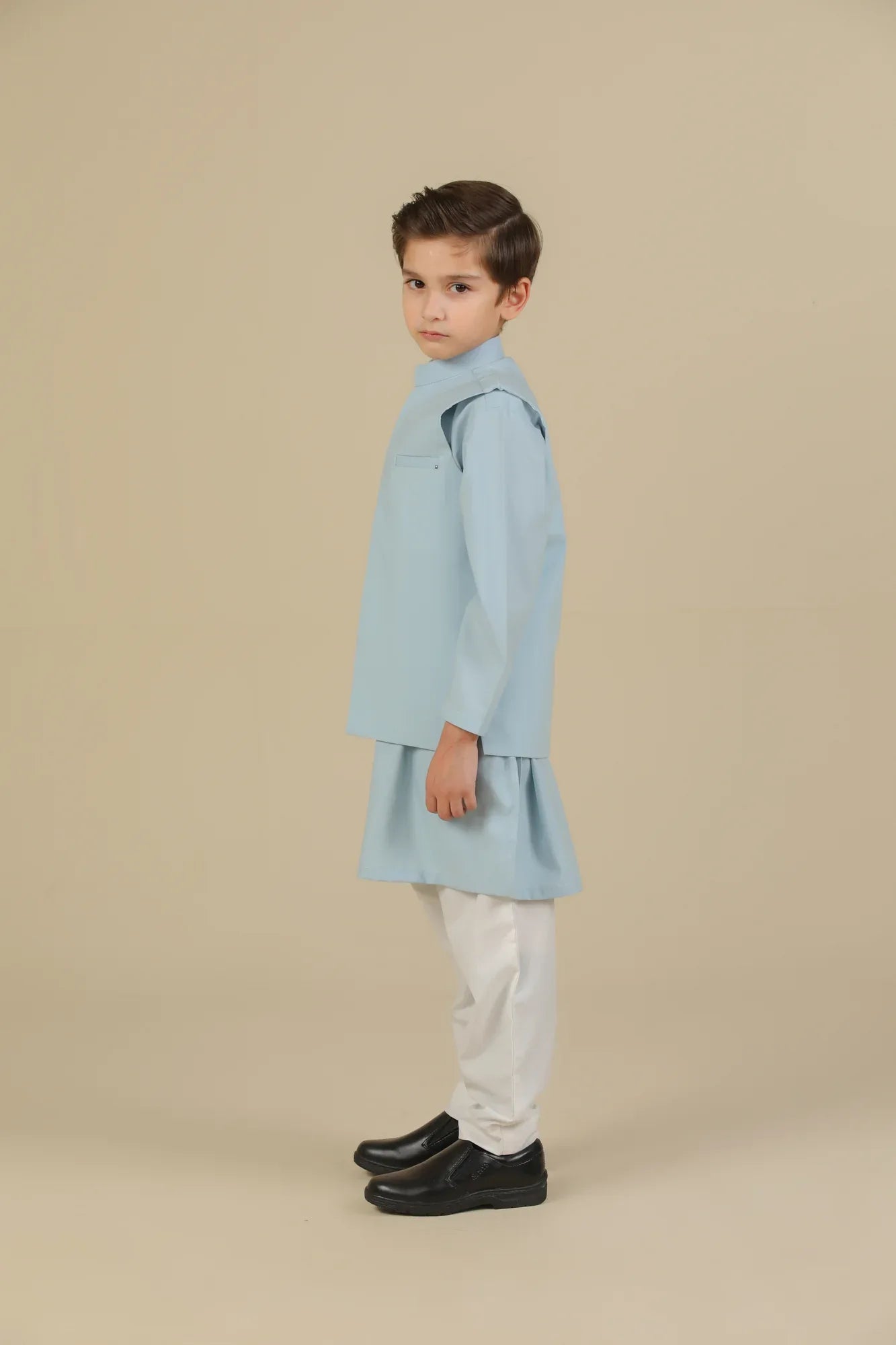 Sky Blue Kurta Trouser with Blended Waistcoat - Kids - Muraqsh -- Kidswear
